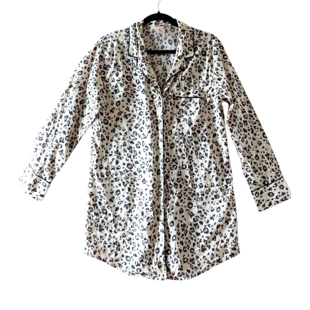 Victoria’s‎ Secret Leopard Print Cotton Cozy Sleep Shirt Loungewear Resort Vacay
